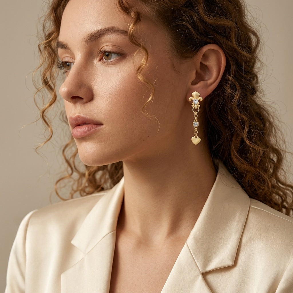 Italian Brushed Vintage Heart Moissanite Earrings - 14K Gold Plated 925 Sterling Silver | MS-G102 in 14K Gold Plated 925 Silver | Moisse & Silver Co. - Moisse & Silver Co.