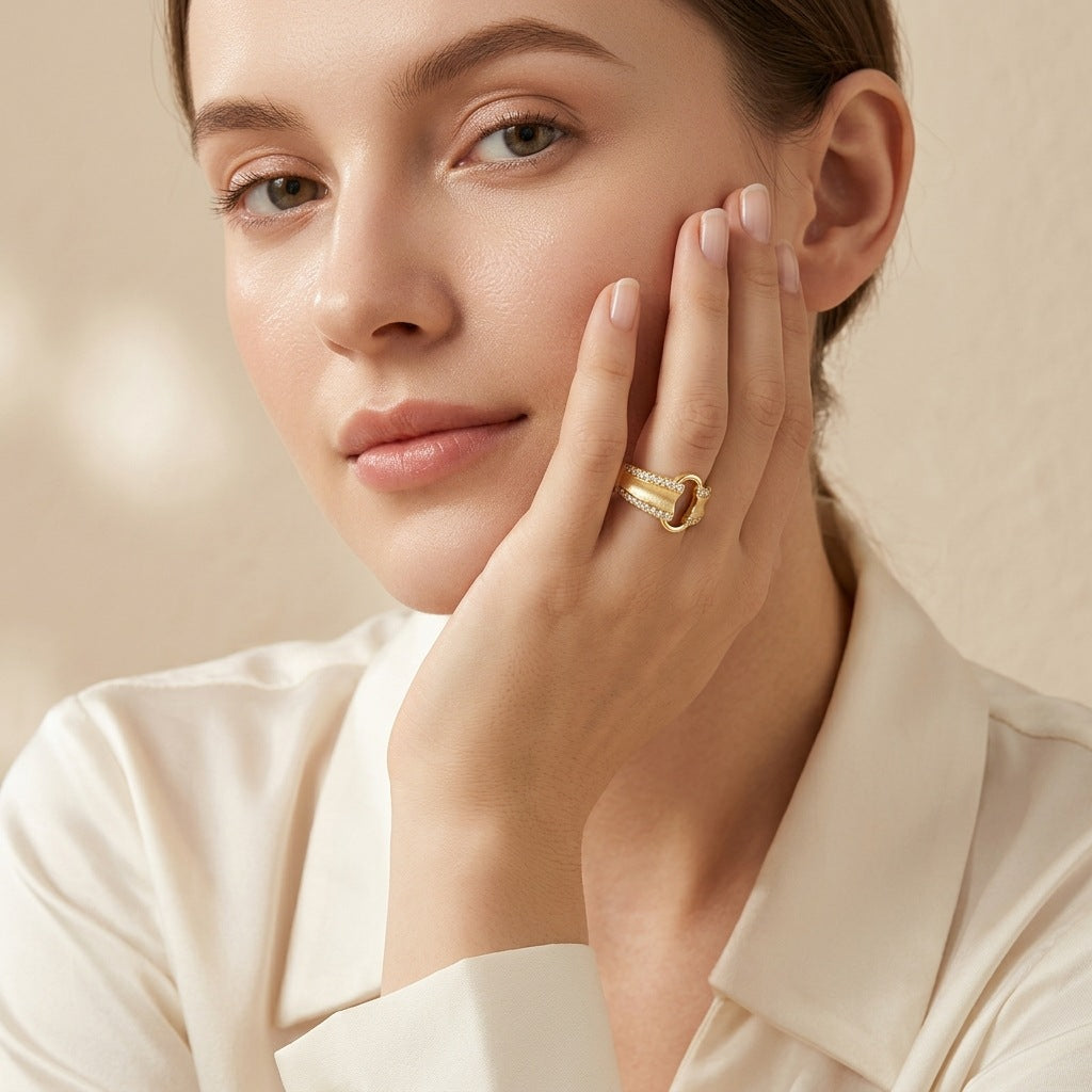 Italian Brushed Vintage Minimalist Luxury Moissanite Ring in 14K Gold Plated 925 Silver | Moisse & Silver Co. | #25 - Moisse & Silver Co.