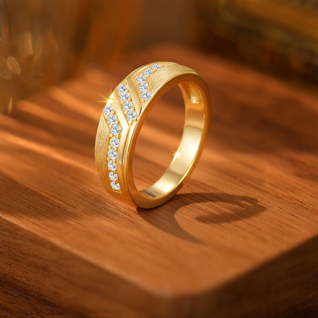 Italian Brushed Vintage Moissanite Ring in 14K Gold Plated 925 Silver | Moisse & Silver Co. | #74 - Moisse & Silver Co.
