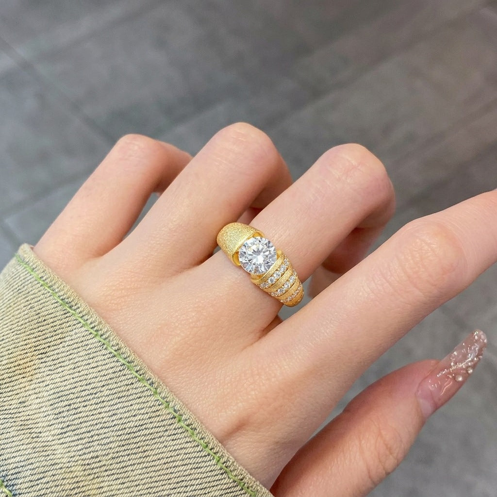 Italian Brushed Luxury Moissanite Ring in 14K Gold Plated 925 Silver | Moisse & Silver Co. | #126 - Moisse & Silver Co.