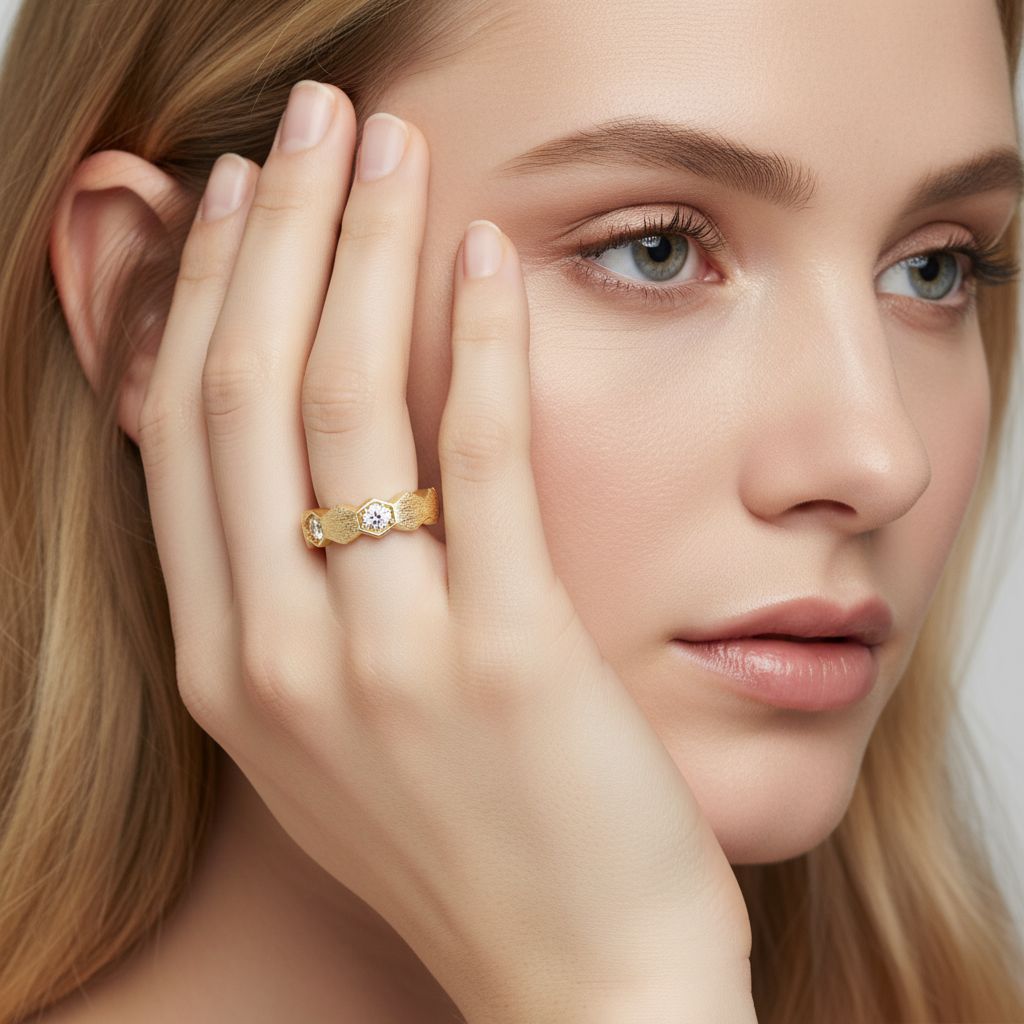 Italian Brushed Minimalist Moissanite Ring in 14K Gold Plated 925 Silver | Moisse & Silver Co. | #56 - Moisse & Silver Co.