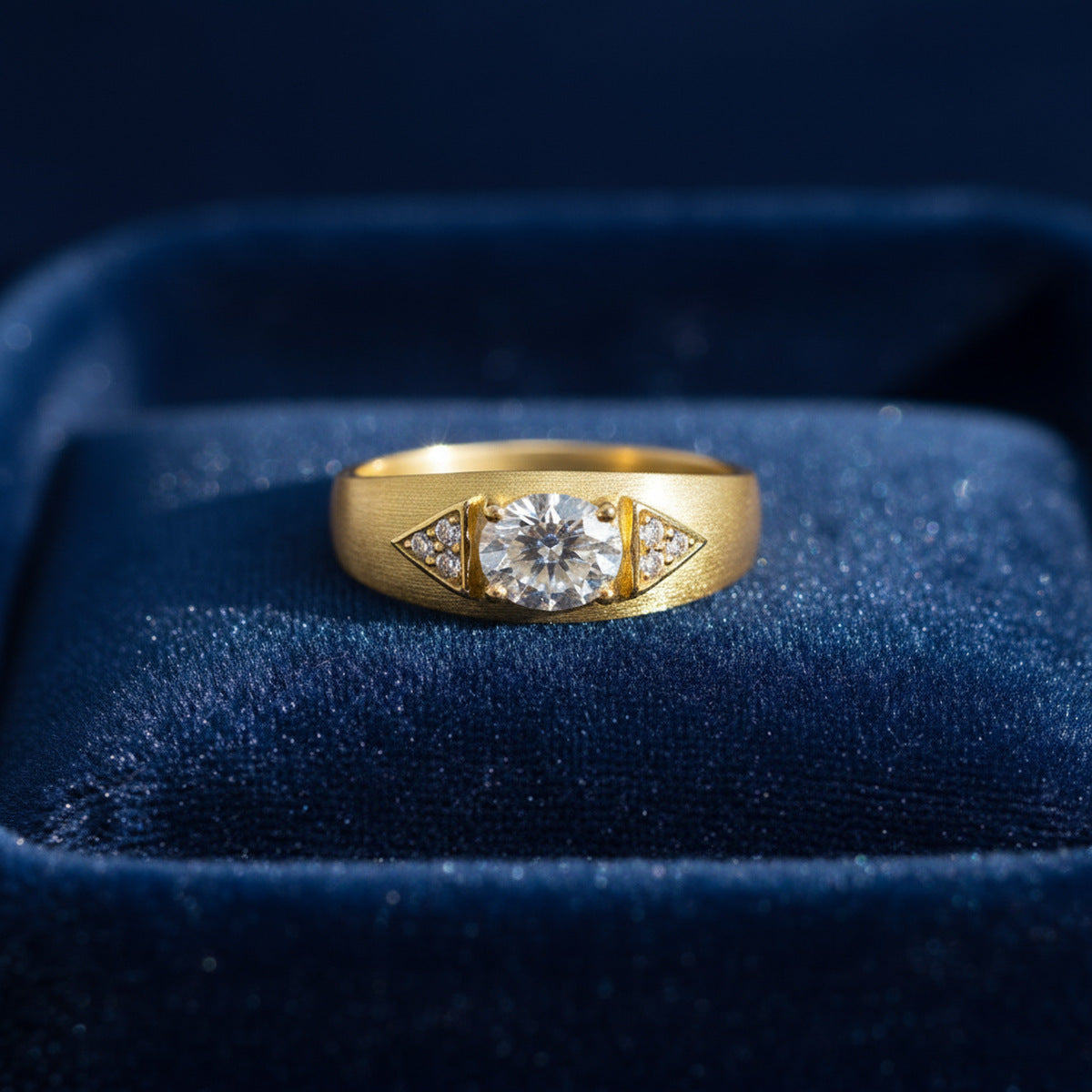 Oval Cut 1ct Moissanite Italian Brushed Ring 14K Gold in 14K Gold Plated 925 Silver | Moisse & Silver Co. - Moisse & Silver Co.