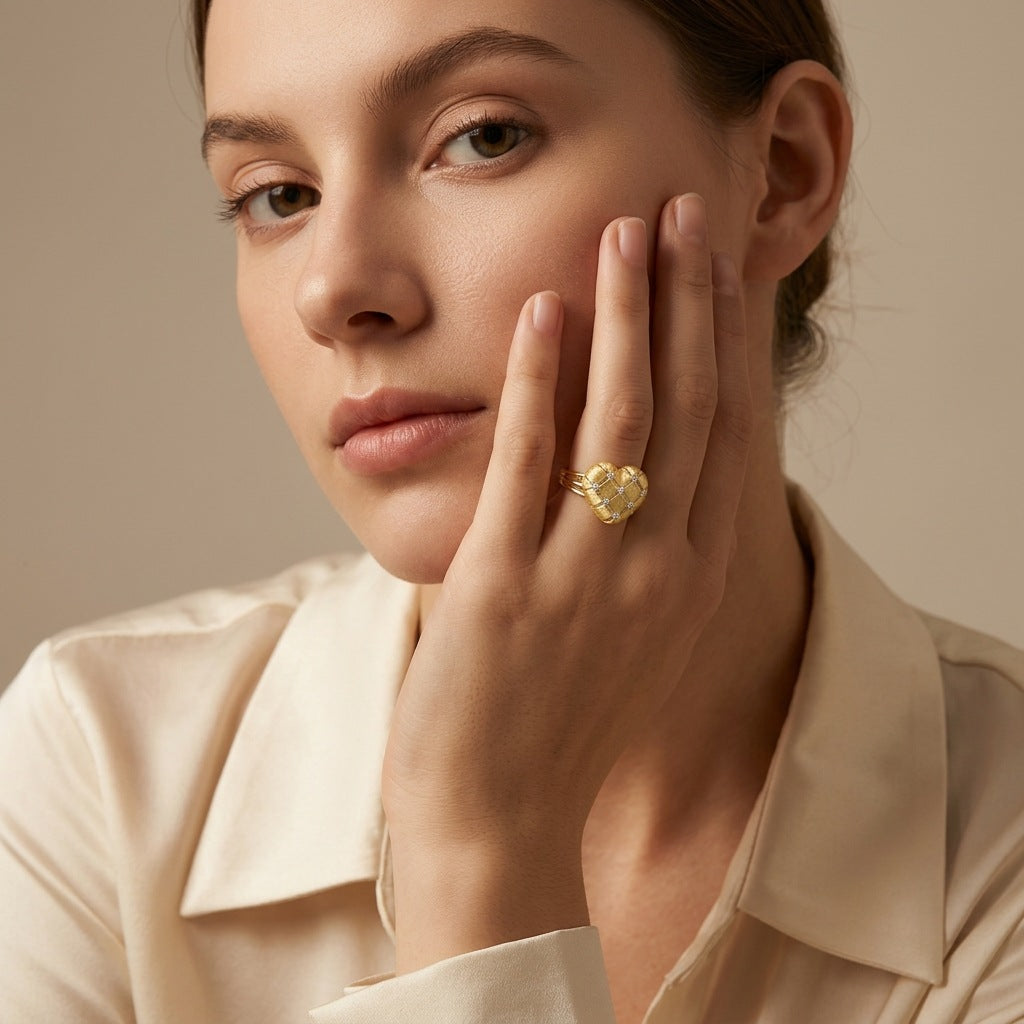 Italian Brushed Minimalist Luxury Heart Moissanite Ring in 14K Gold Plated 925 Silver | Moisse & Silver Co. | #20 - Moisse & Silver Co.