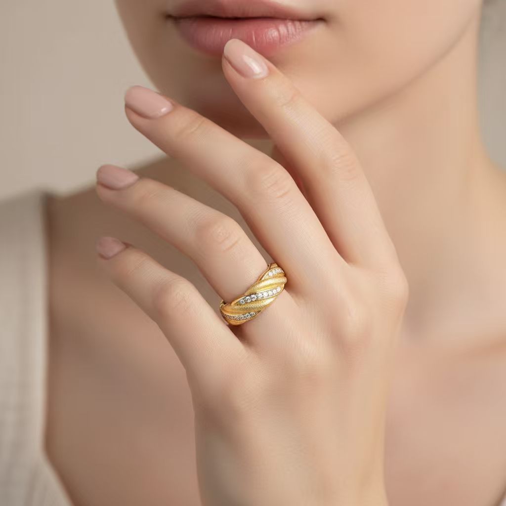 Italian Brushed Minimalist Luxury Floral Moissanite Ring in 14K Gold Plated 925 Silver | Moisse & Silver Co. | #39 - Moisse & Silver Co.