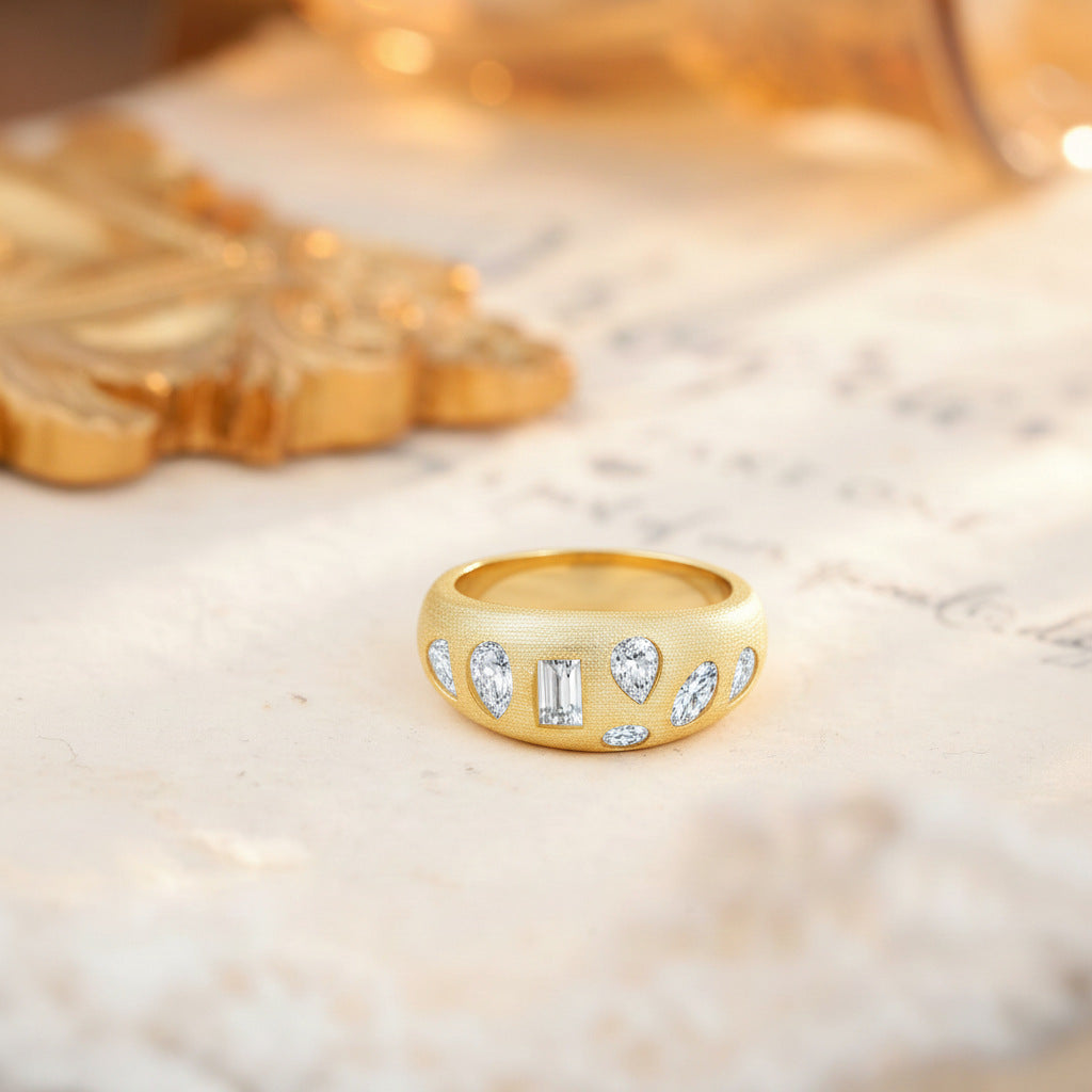 Italian Brushed Luxury Moissanite Ring in 14K Gold Plated 925 Silver | Moisse & Silver Co. | #78 - Moisse & Silver Co.
