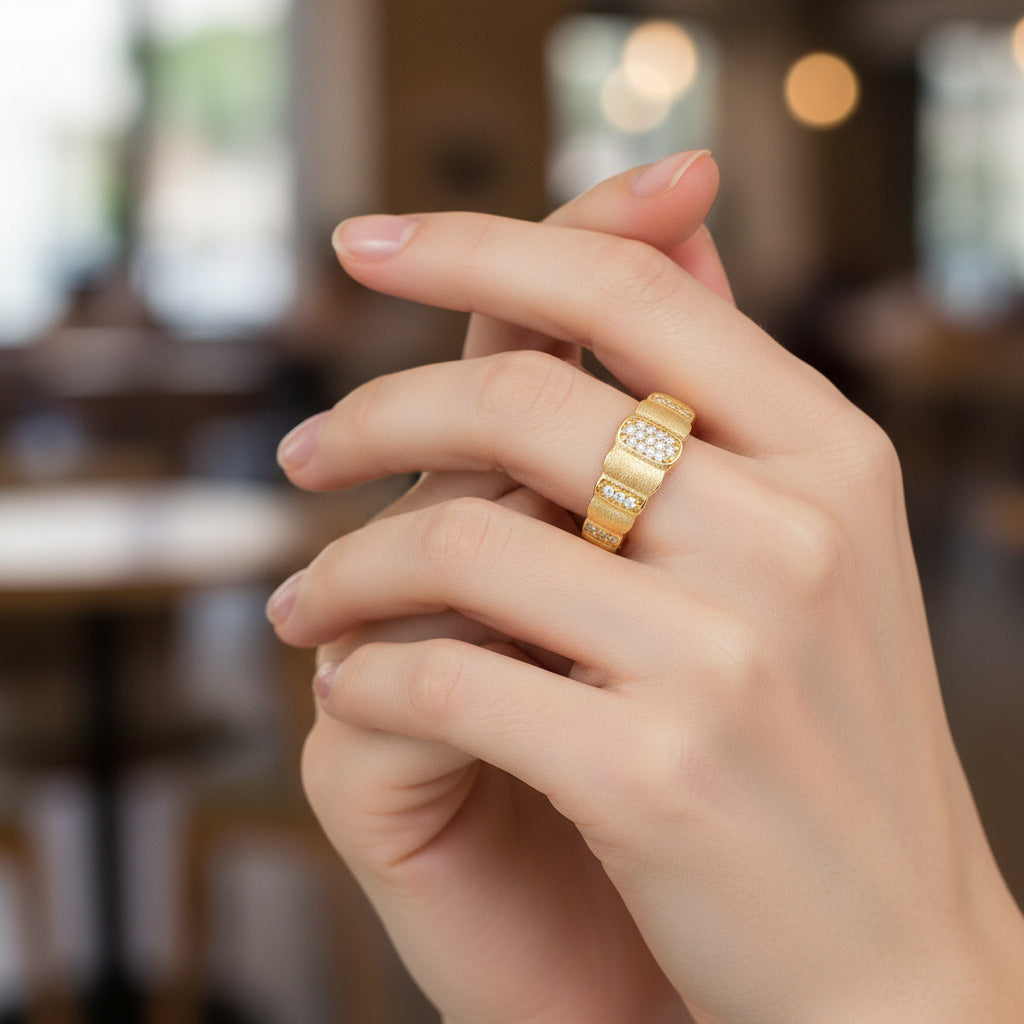 Italian Brushed Vintage Minimalist Luxury Moissanite Ring in 14K Gold Plated 925 Silver | Moisse & Silver Co. | #137 - Moisse & Silver Co.