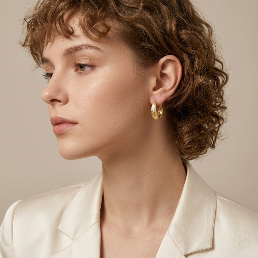 Italian Brushed Luxury Moissanite Earrings in 14K Gold Plated 925 Silver | Moisse & Silver Co. | #8 - Moisse & Silver Co.