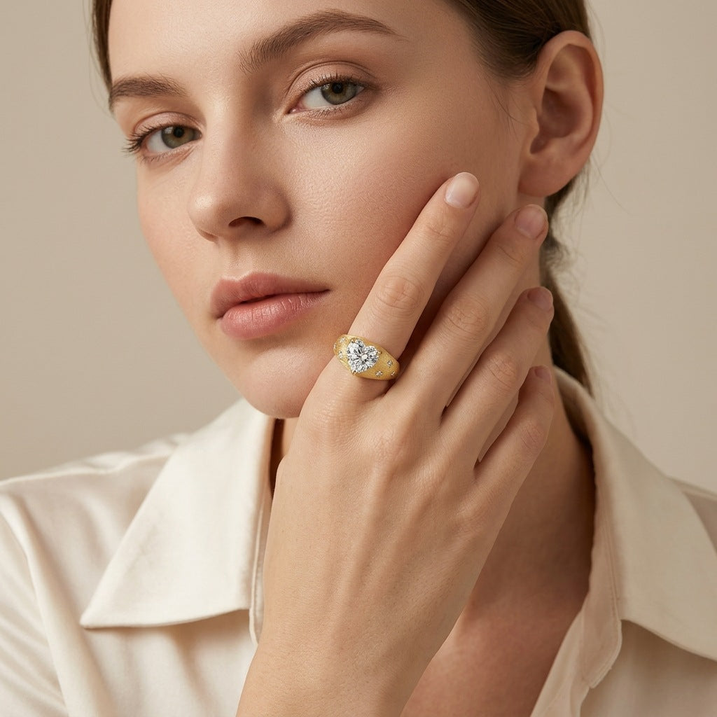 Italian Brushed Vintage Moissanite Ring in 14K Gold Plated 925 Silver | Moisse & Silver Co. | #74 - Moisse & Silver Co.