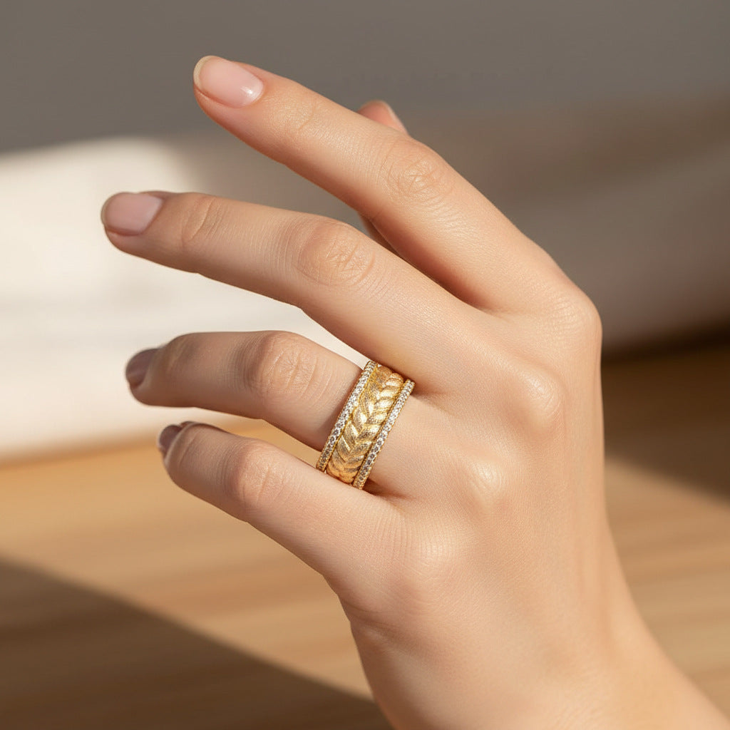 Italian Brushed Vintage Luxury Moissanite Ring in 14K Gold Plated 925 Silver | Moisse & Silver Co. | #32 - Moisse & Silver Co.