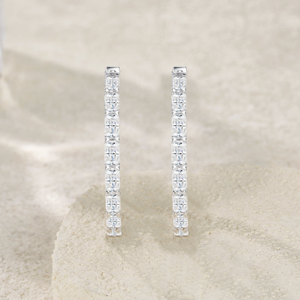 Luminous Bold 28pcs Moissanite Hoop Earrings - Premium 925 Sterling Silver Statement Jewelry - Moisse & Silver Co.