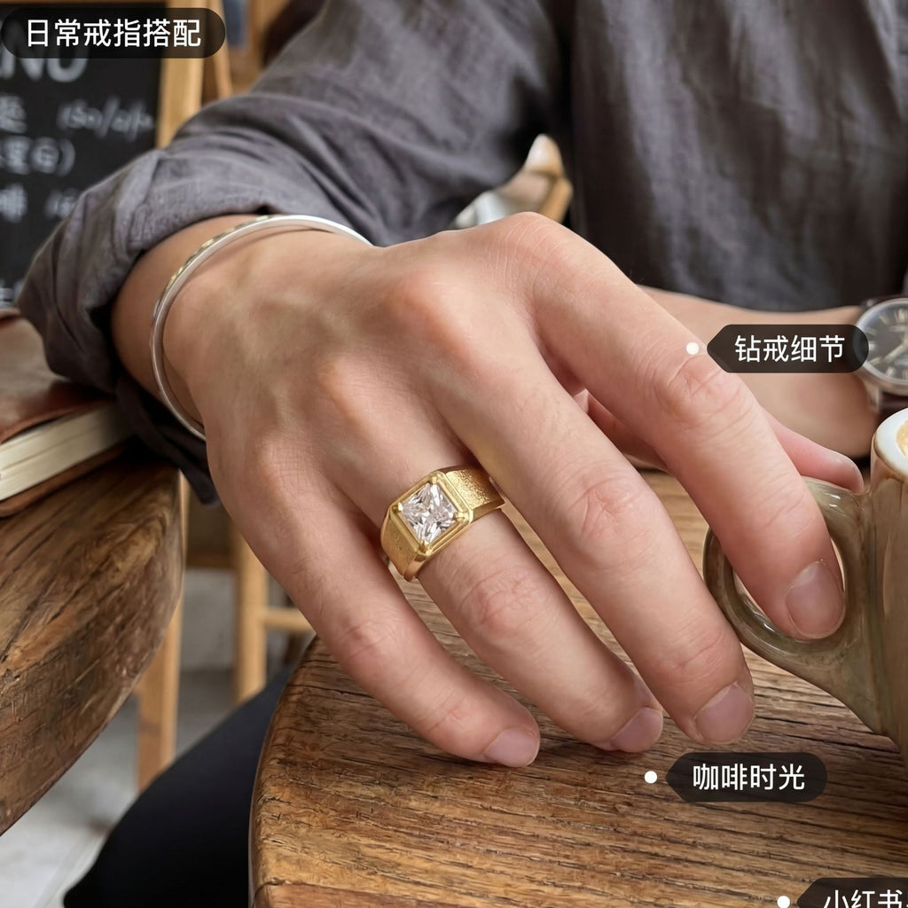 Men's Vintage Italian Brushed Moissanite Band 14K Gold in 14K Gold Plated 925 Silver | Moisse & Silver Co. - Moisse & Silver Co.