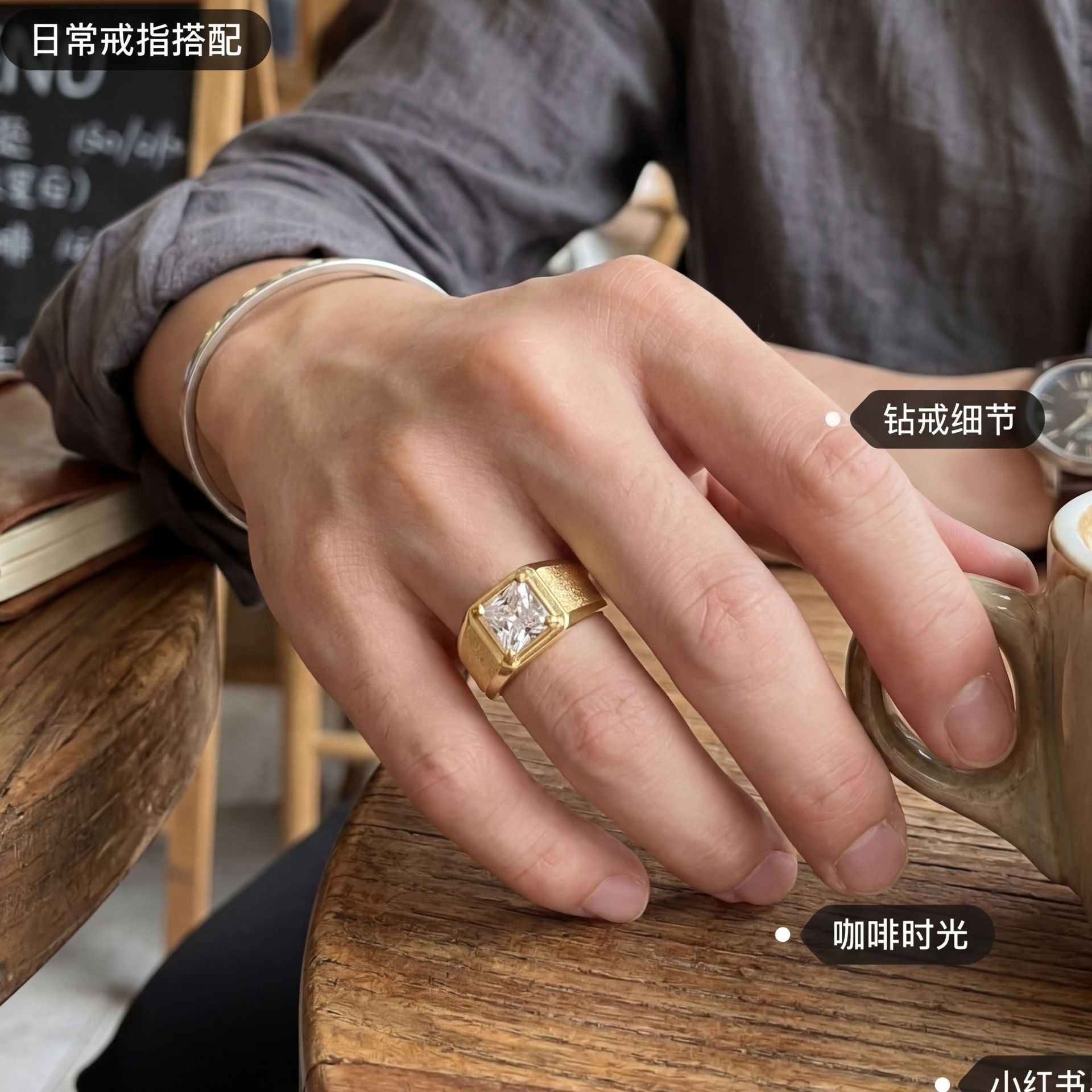 Men's Vintage Italian Brushed Moissanite Band 14K Gold in 14K Gold Plated 925 Silver | Moisse & Silver Co. - Moisse & Silver Co.
