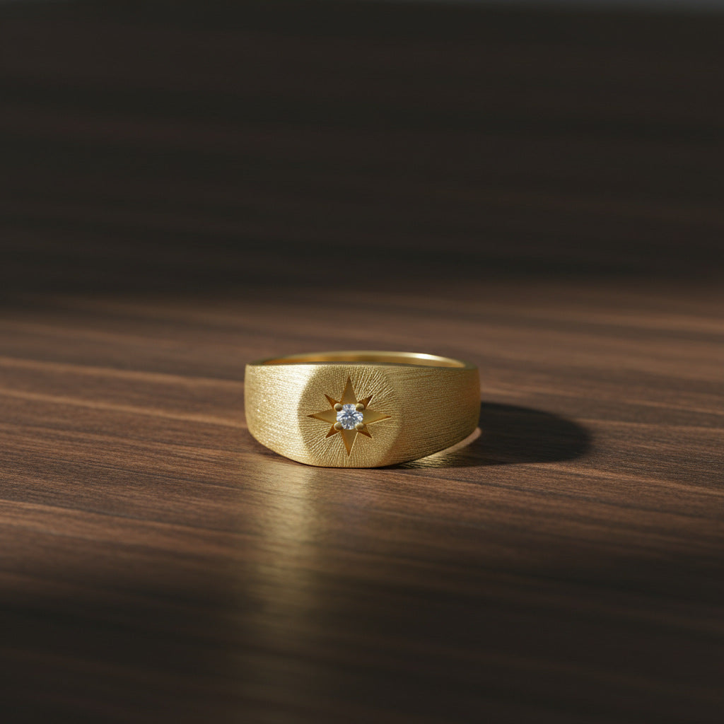 Italian Brushed Minimalist Star Moissanite Ring - 14K Gold Plated 925 Sterling Silver | MS-G54 in 14K Gold Plated 925 Silver | Moisse & Silver Co. - Moisse & Silver Co.
