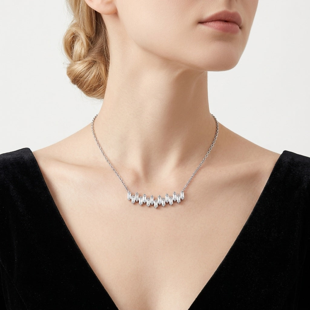 Minimalist S925 Silver Layering Necklace - Summer Chic Choker 15pcs Moissanite - Moisse & Silver Co.