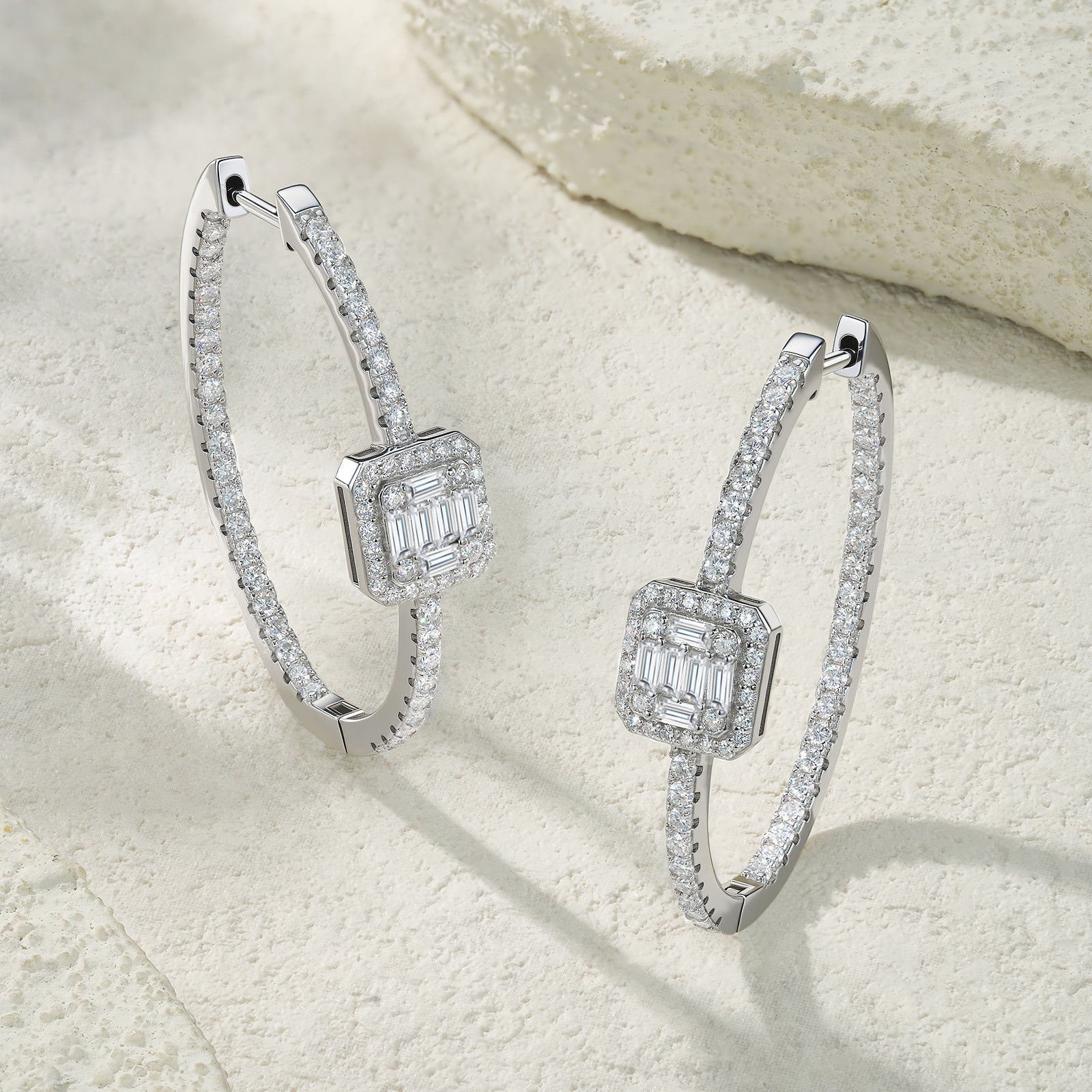 Large Square Moissanite Hoop Earrings - S925 Premium Luxury - Moisse & Silver Co.