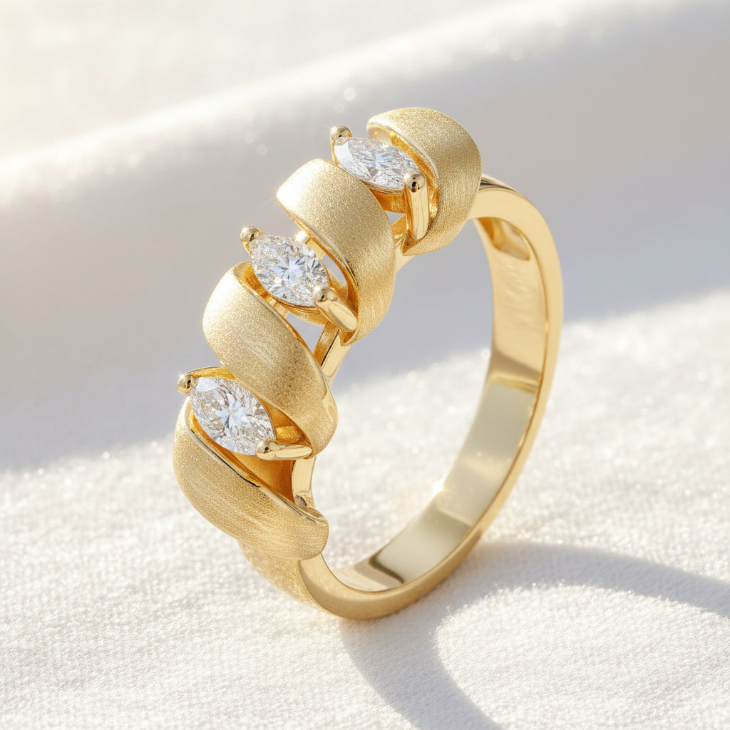 Italian Brushed Vintage Luxury Moissanite Ring in 14K Gold Plated 925 Silver | Moisse & Silver Co. | #67 - Moisse & Silver Co.