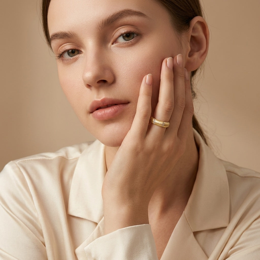 Italian Brushed Luxury Moissanite Ring in 14K Gold Plated 925 Silver | Moisse & Silver Co. | #88 - Moisse & Silver Co.