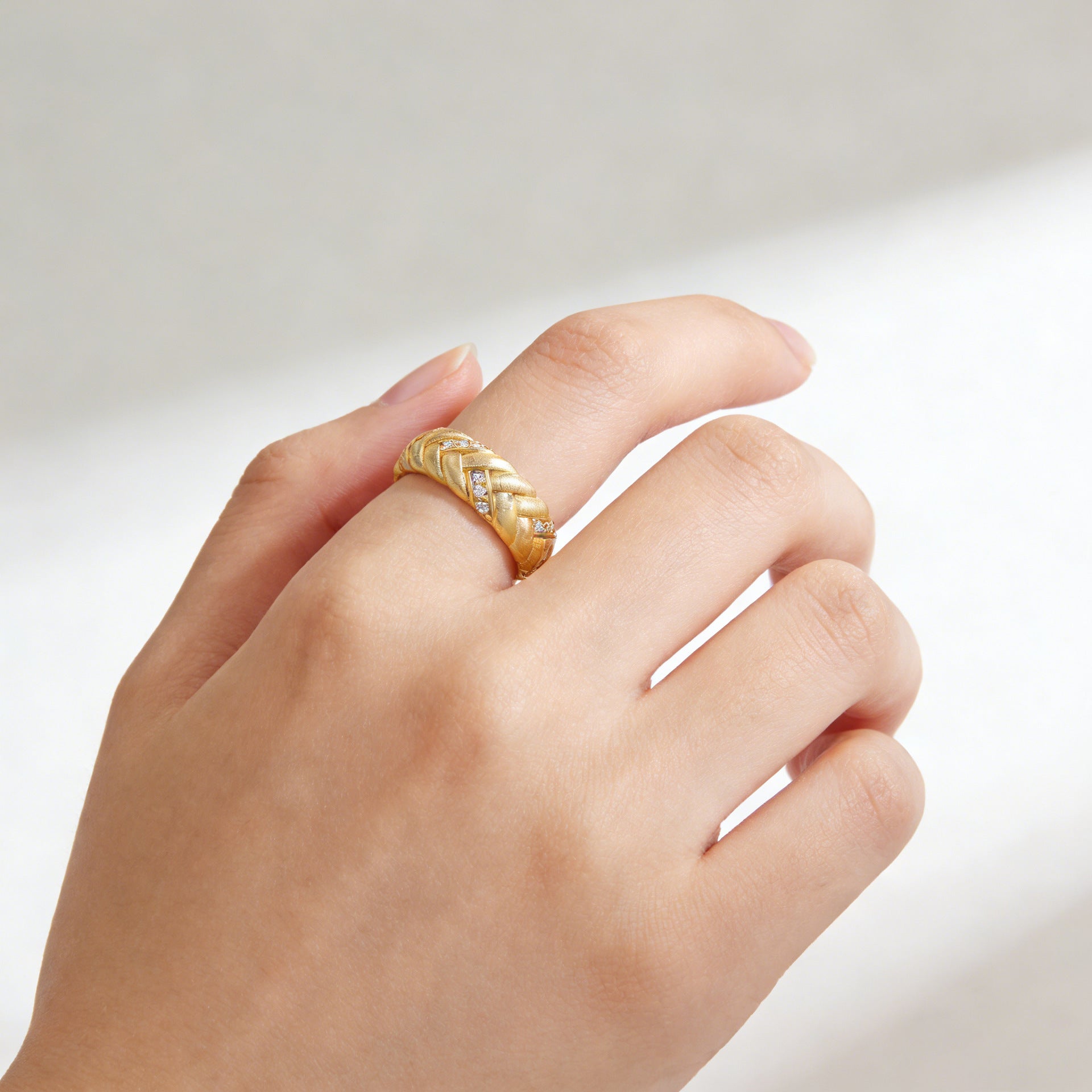 Italian Brushed Luxury Moissanite Ring in 14K Gold Plated 925 Silver | Moisse & Silver Co. | #150 - Moisse & Silver Co.
