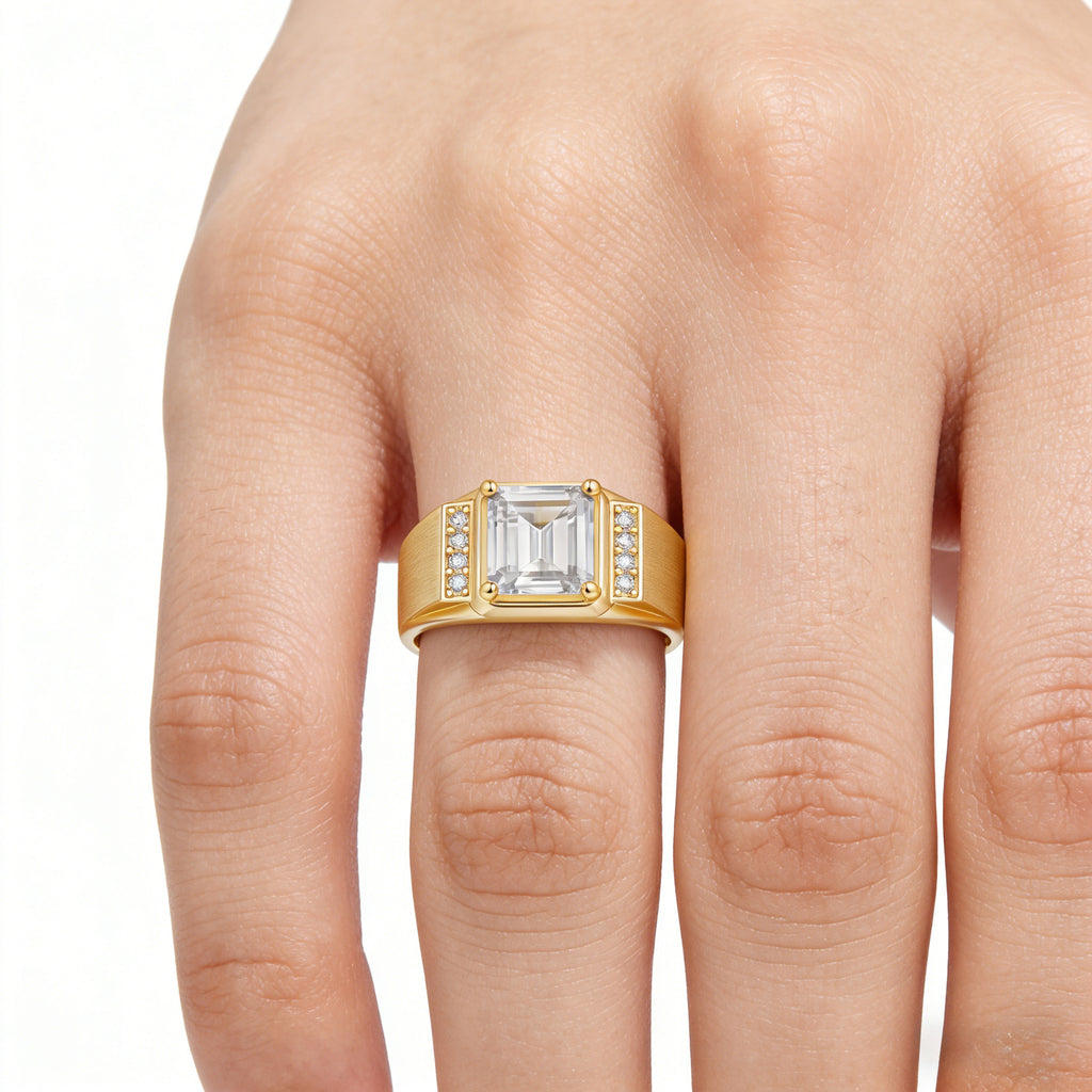 Octagon 3ct Moissanite Men's Statement Ring in 14K Gold Plated 925 Silver | Moisse & Silver Co. - Moisse & Silver Co.