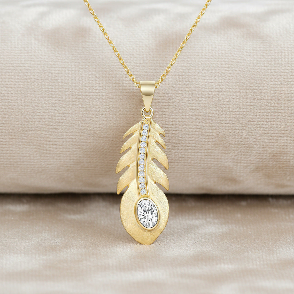 Italian Brushed Minimalist Luxury Moissanite Necklace in 14K Gold Plated 925 Silver | Moisse & Silver Co. | #144 - Moisse & Silver Co.