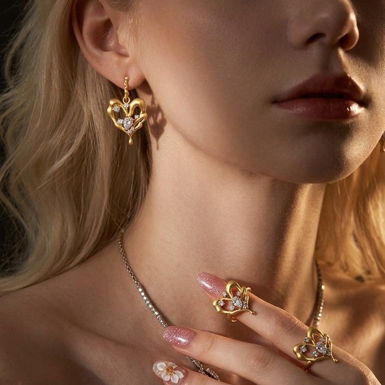 Italian Brushed Heart Moissanite Earrings - 14K Gold Plated 925 Sterling Silver | MS-G109 in 14K Gold Plated 925 Silver | Moisse & Silver Co. - Moisse & Silver Co.