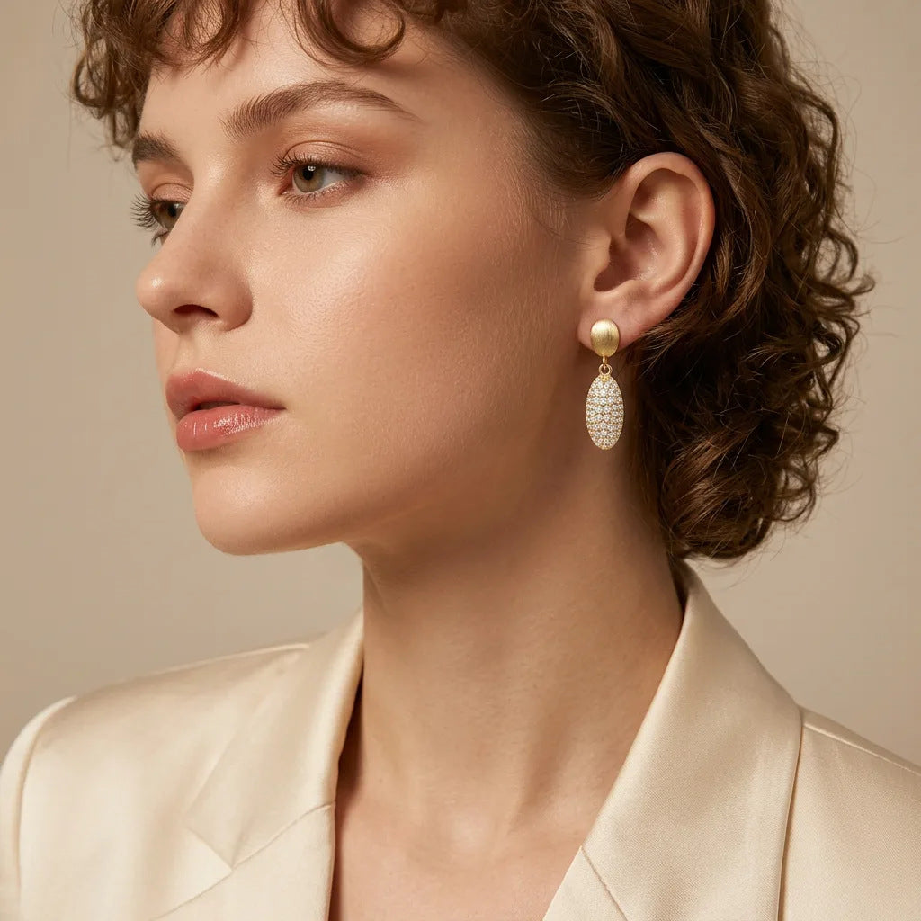 Moissanite Rigato Brushed 925 Sterling Silver 18K Gold Vermeil Earrings | Vintage Luxury
