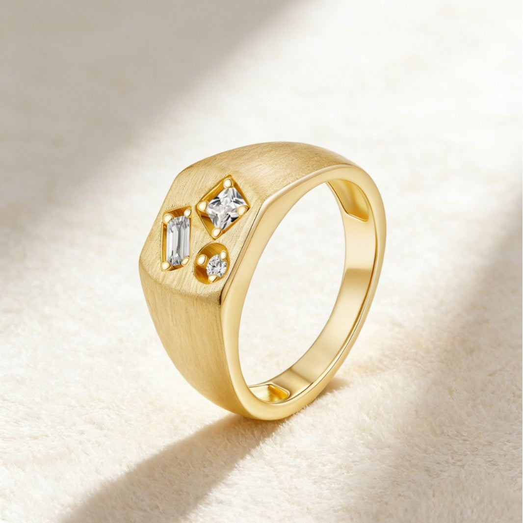 Italian Brushed Moissanite Ring in 14K Gold Plated 925 Silver | Moisse & Silver Co. | #46 - Moisse & Silver Co.