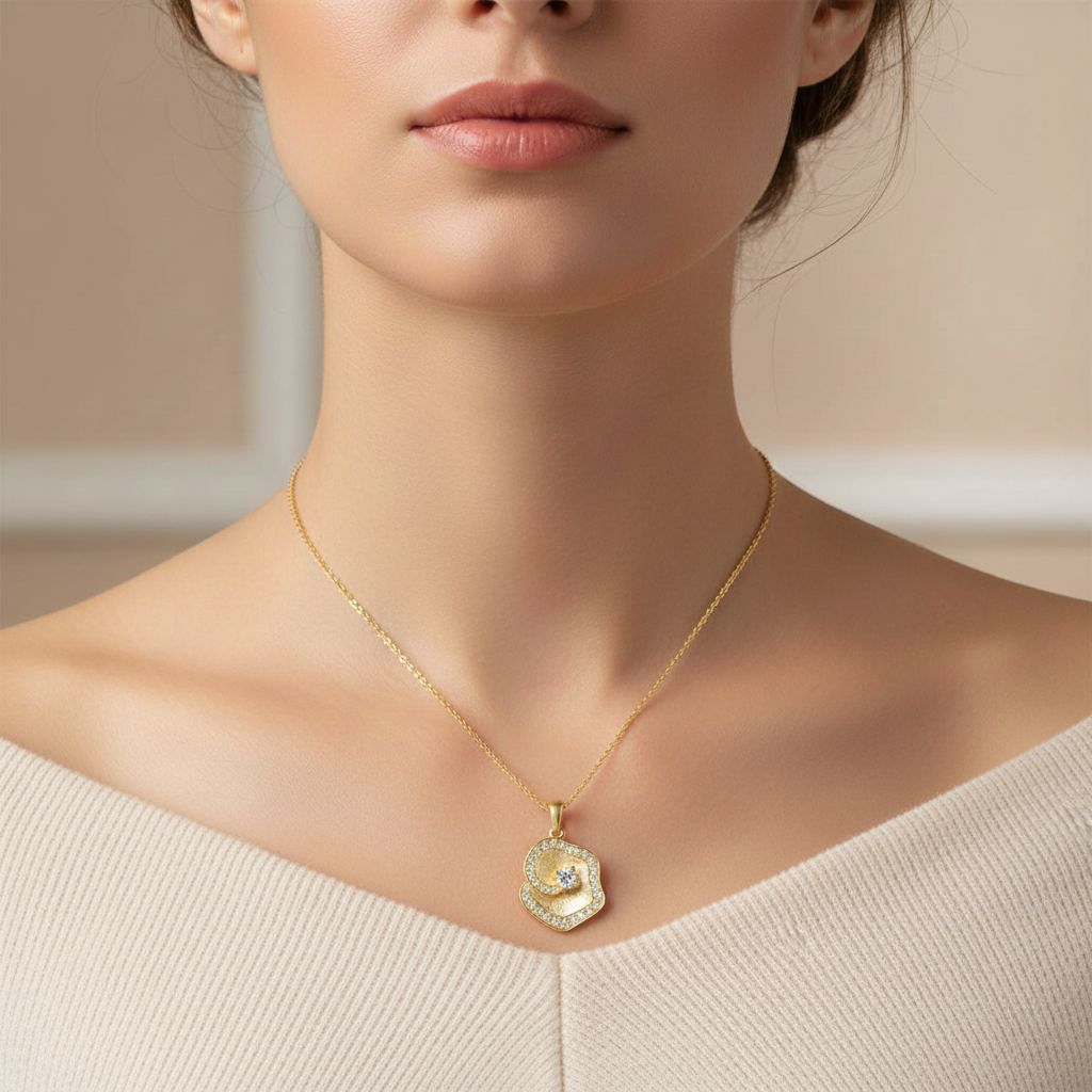 Vintage Minimalist Round Brilliant Floral Moissanite Necklace in 14K Gold Plated 925 Silver | Moisse & Silver Co. | #42 - Moisse & Silver Co.