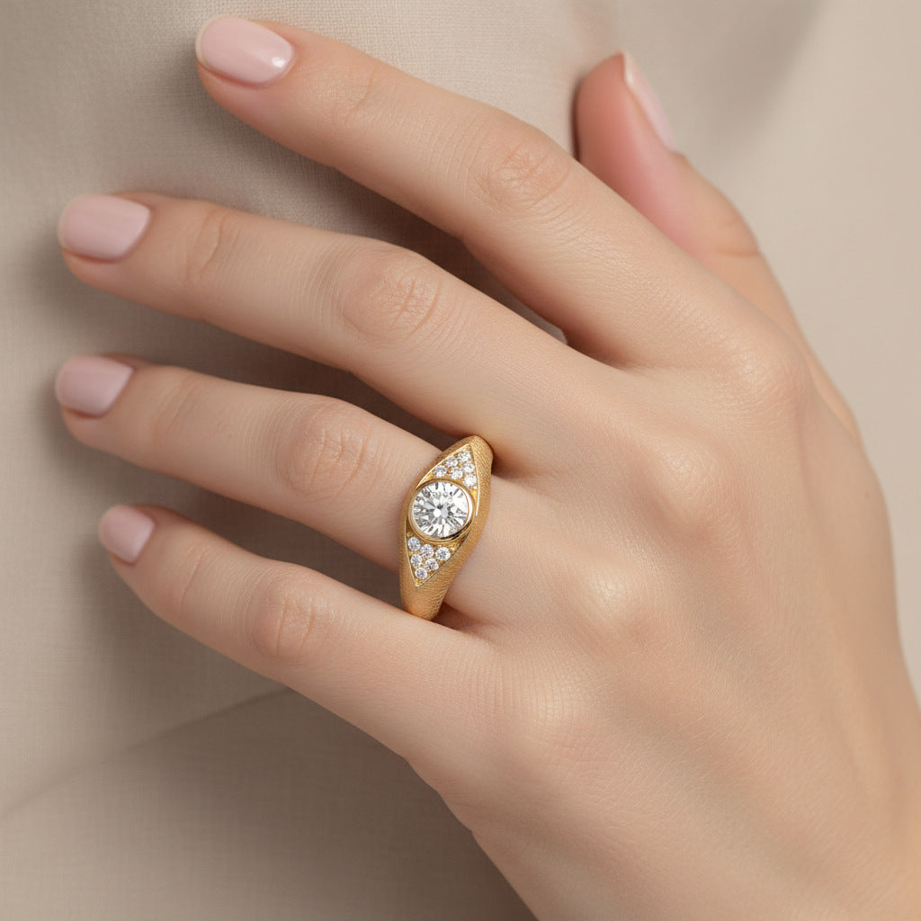 Italian Brushed Luxury Moissanite Ring in 14K Gold Plated 925 Silver | Moisse & Silver Co. | #133 - Moisse & Silver Co.