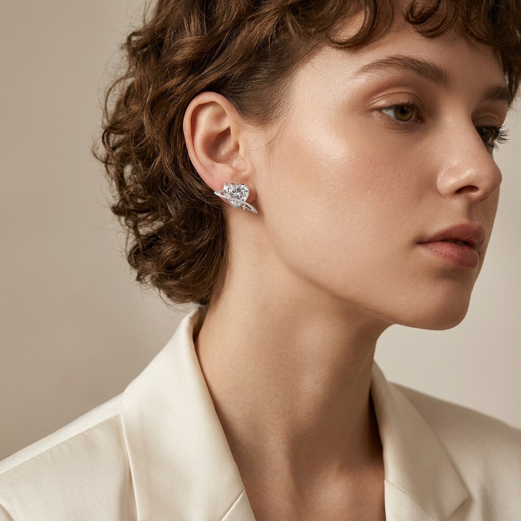 Italian Brushed Moissanite Earrings - 925 Silver - Moisse & Silver Co.