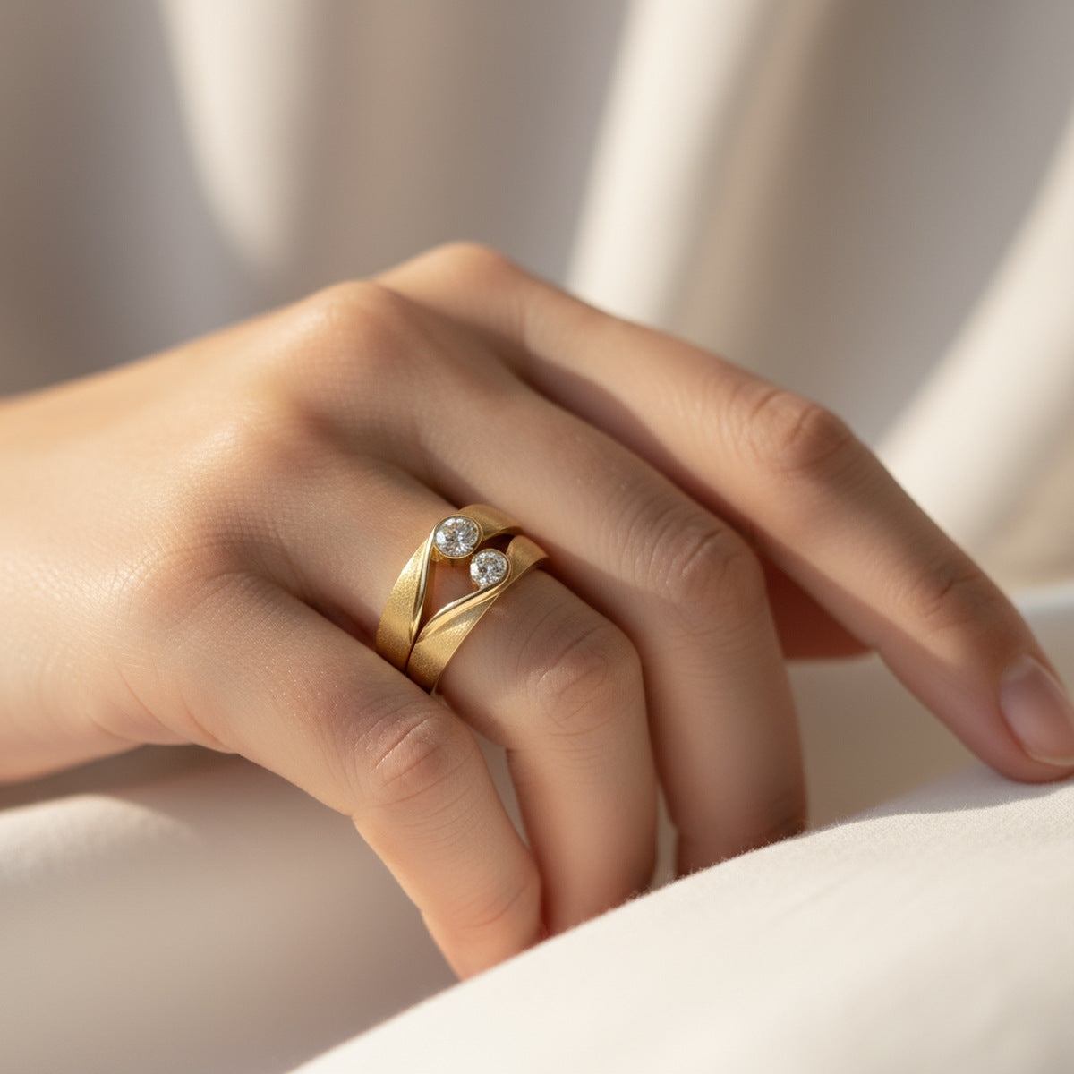 Romantic Heart-to-Heart Moissanite Couple Band in 14K Gold Plated 925 Silver | Moisse & Silver Co. - Moisse & Silver Co.