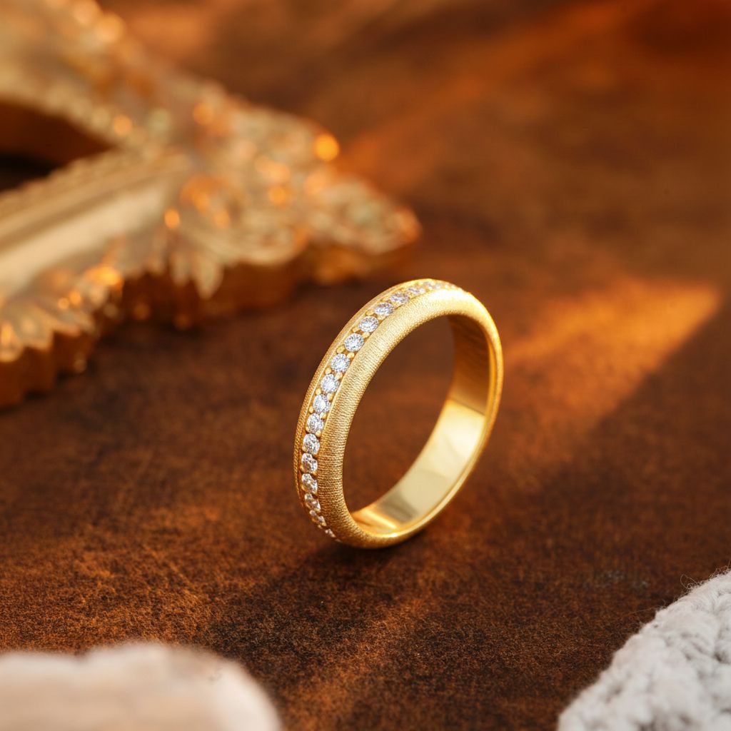 Italian Brushed Minimalist Luxury Floral Moissanite Ring in 14K Gold Plated 925 Silver | Moisse & Silver Co. | #39 - Moisse & Silver Co.