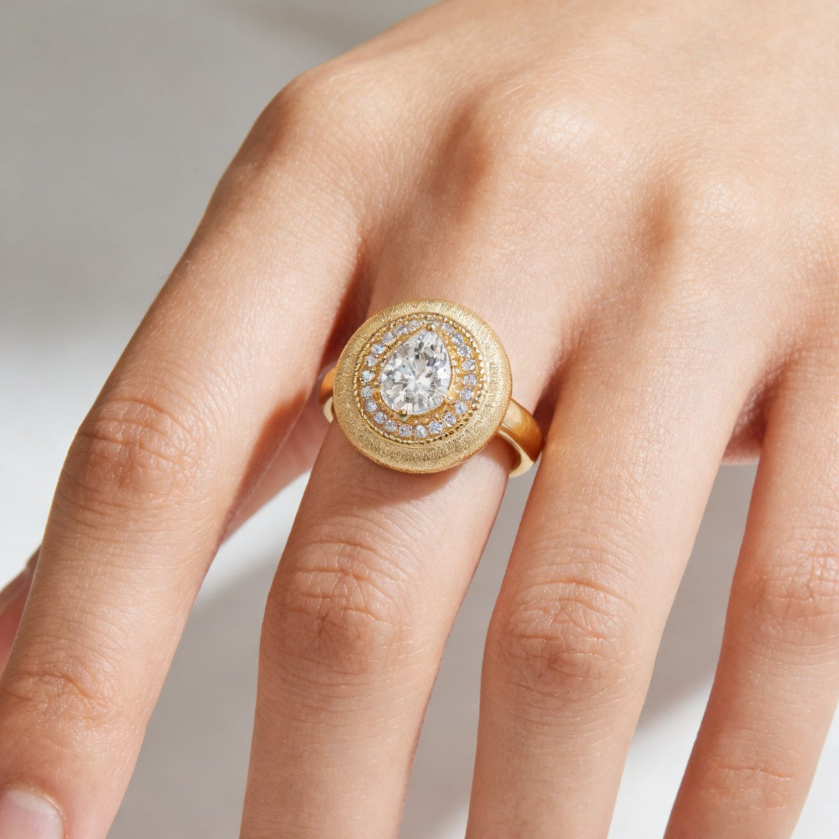 Italian Brushed Vintage Moissanite Ring in 14K Gold Plated 925 Silver | Moisse & Silver Co. | #36 - Moisse & Silver Co.