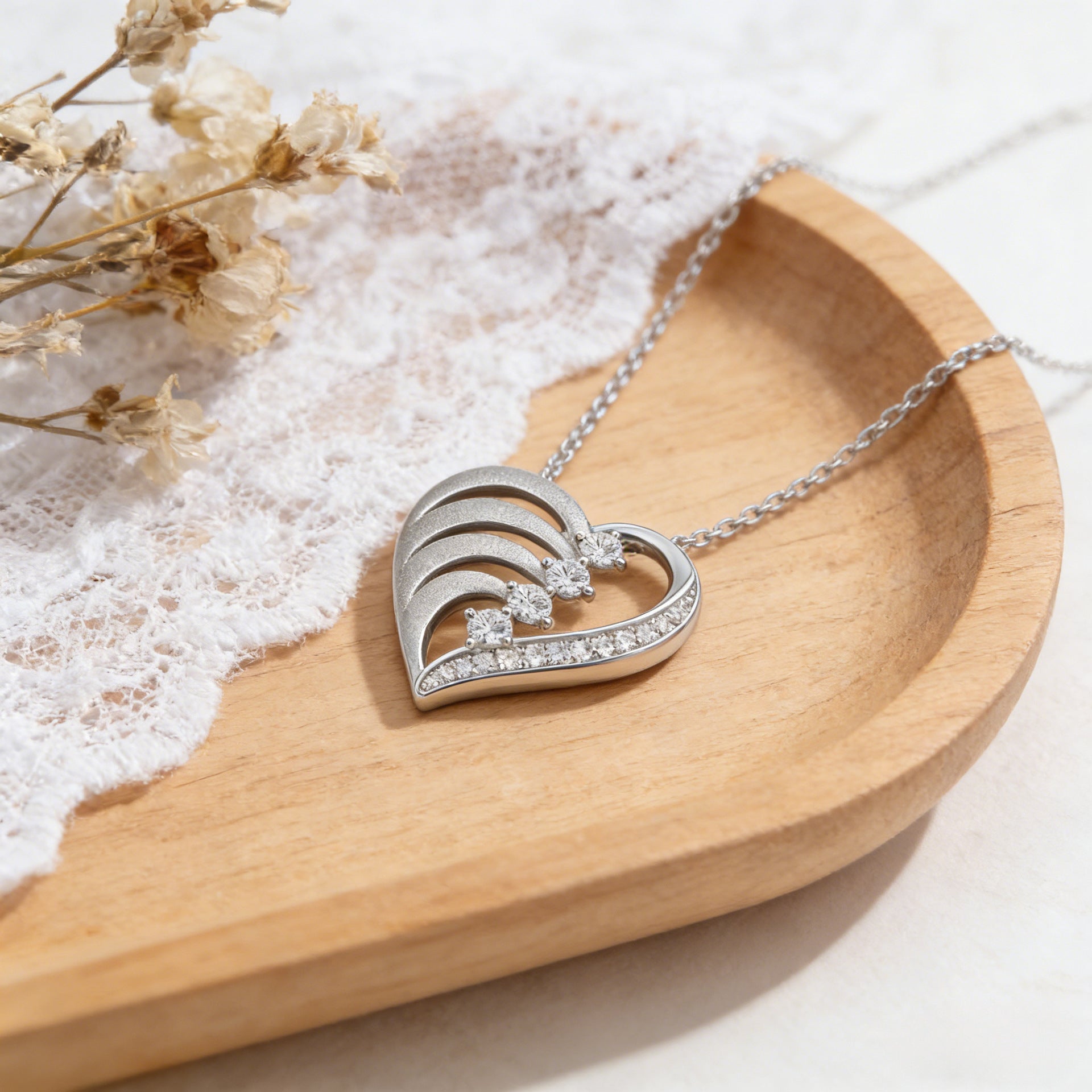 Italian Brushed Luxury Heart Star Moissanite Necklace in 14K Gold Plated 925 Silver | Moisse & Silver Co. | #140 - Moisse & Silver Co.