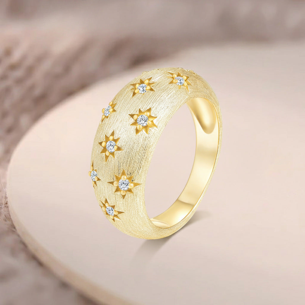 Italian Brushed Vintage Luxury Floral Moissanite Ring in 14K Gold Plated 925 Silver | Moisse & Silver Co. | #37 - Moisse & Silver Co.