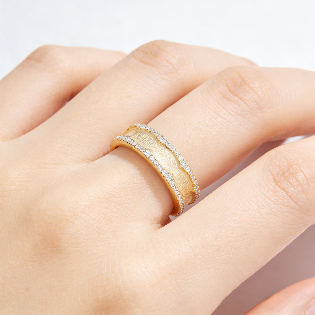 Italian Brushed Vintage Minimalist Moissanite Ring in 14K Gold Plated 925 Silver | Moisse & Silver Co. | #145 - Moisse & Silver Co.