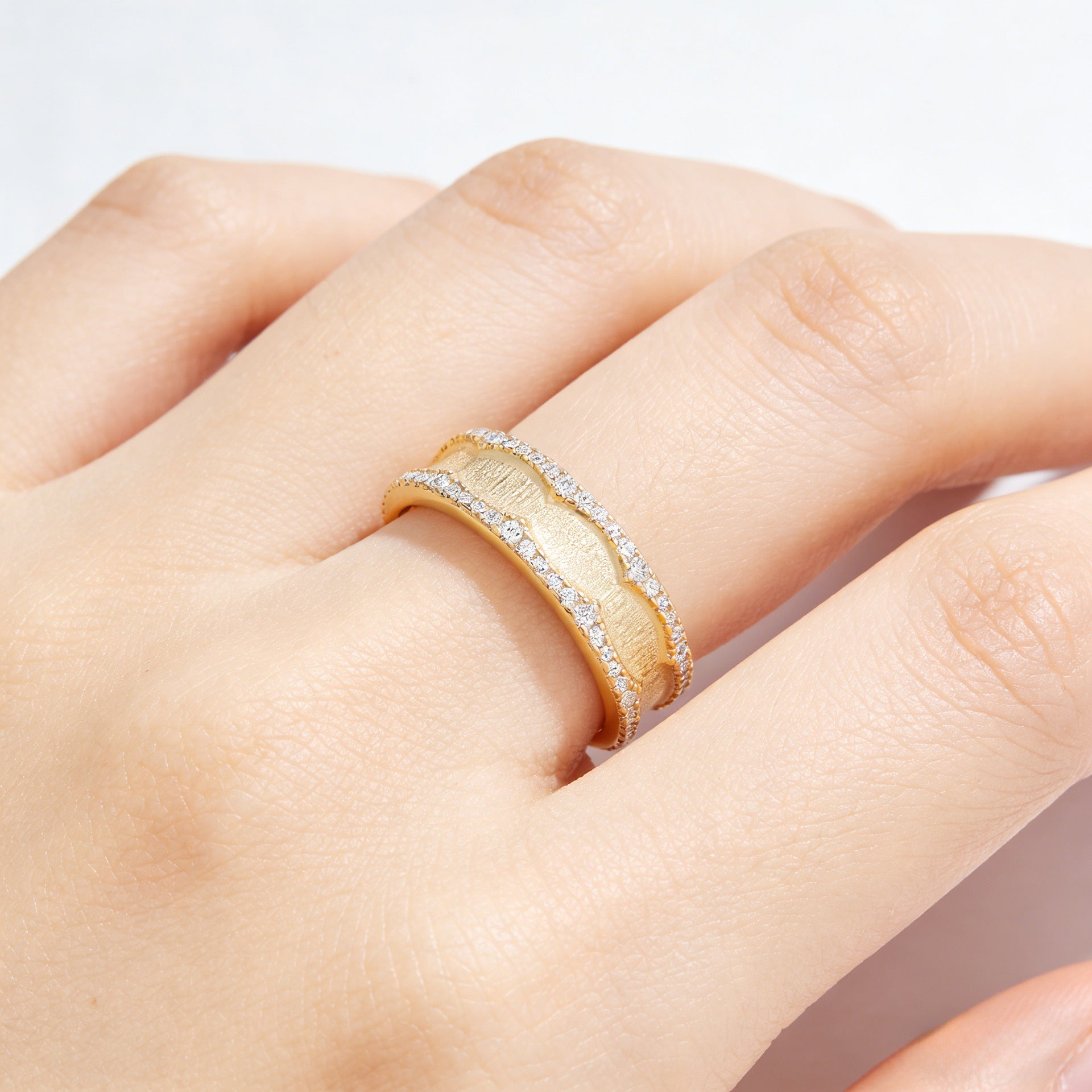 Italian Brushed Vintage Minimalist Moissanite Ring in 14K Gold Plated 925 Silver | Moisse & Silver Co. | #145 - Moisse & Silver Co.