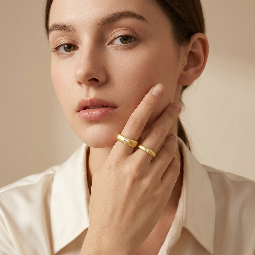 Italian Brushed Minimalist Luxury Moissanite Ring in 14K Gold Plated 925 Silver | Moisse & Silver Co. | #19 - Moisse & Silver Co.