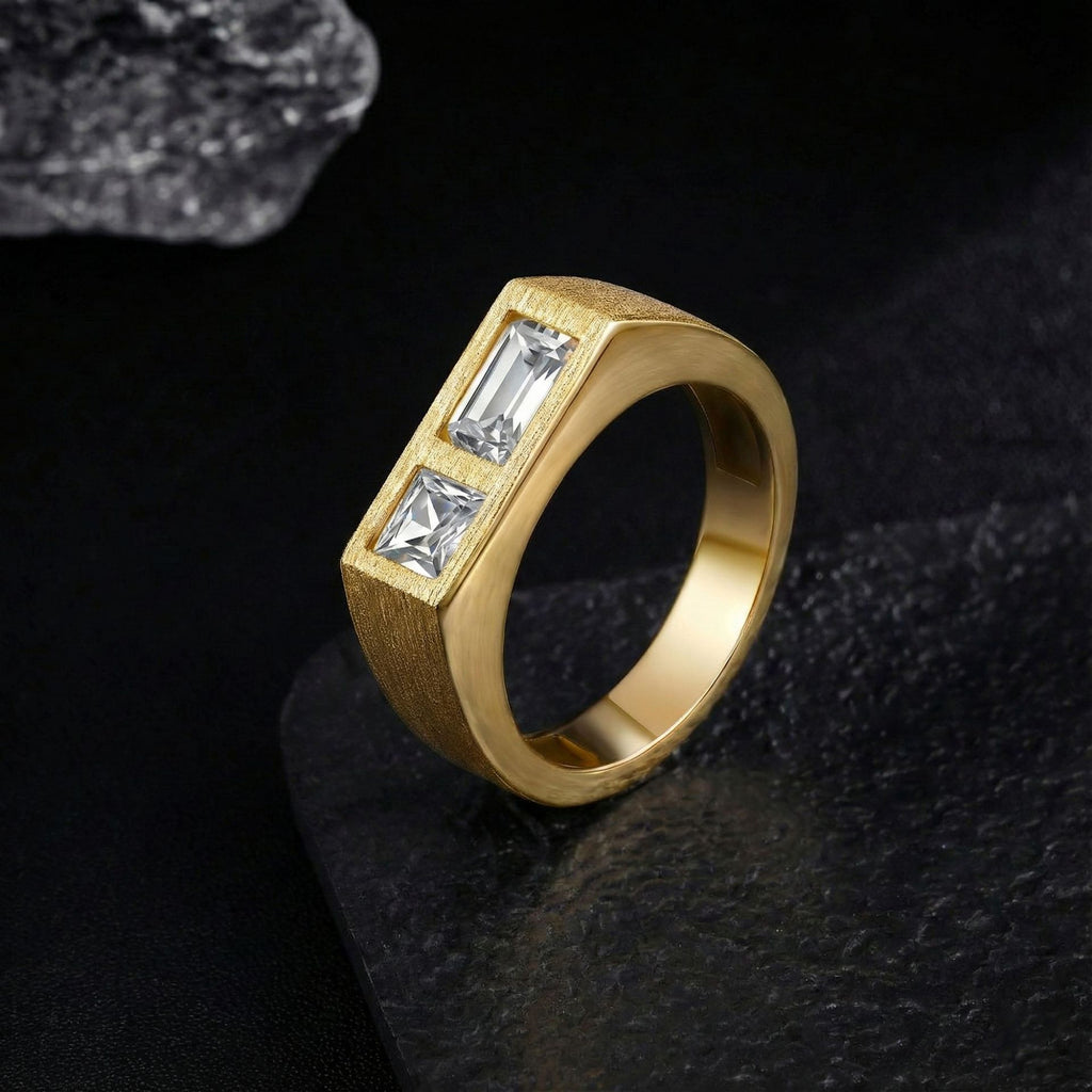 Italian Brushed Moissanite Ring - 14K Gold Plated 925 Sterling Silver | MS-G55 in 14K Gold Plated 925 Silver | Moisse & Silver Co. - Moisse & Silver Co.