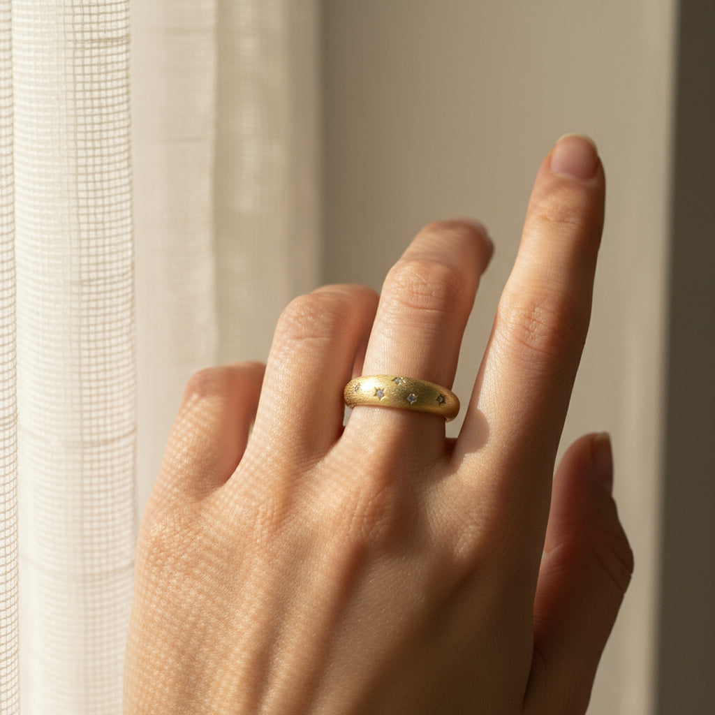 Starry Night Italian Brushed Moissanite Ring 14K Gold in 14K Gold Plated 925 Silver | Moisse & Silver Co. - Moisse & Silver Co.
