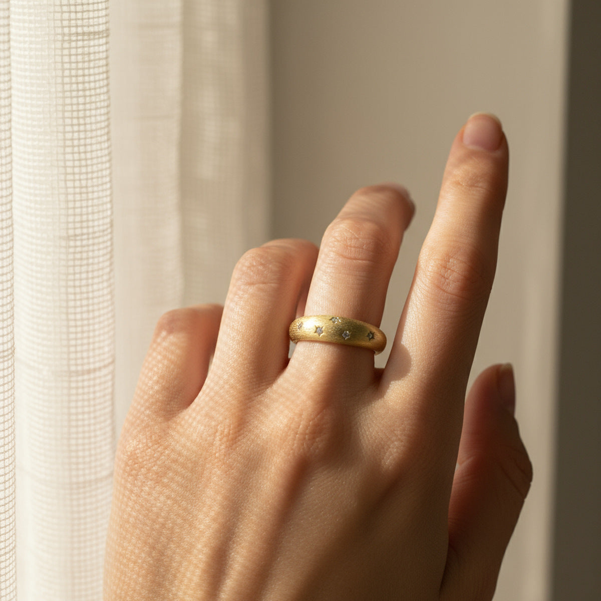 Starry Night Italian Brushed Moissanite Ring 14K Gold in 14K Gold Plated 925 Silver | Moisse & Silver Co. - Moisse & Silver Co.