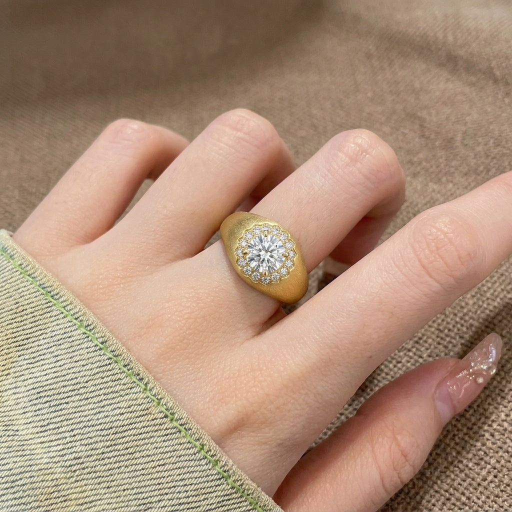 Italian Brushed Vintage Moissanite Ring in 14K Gold Plated 925 Silver | Moisse & Silver Co. | #31 - Moisse & Silver Co.