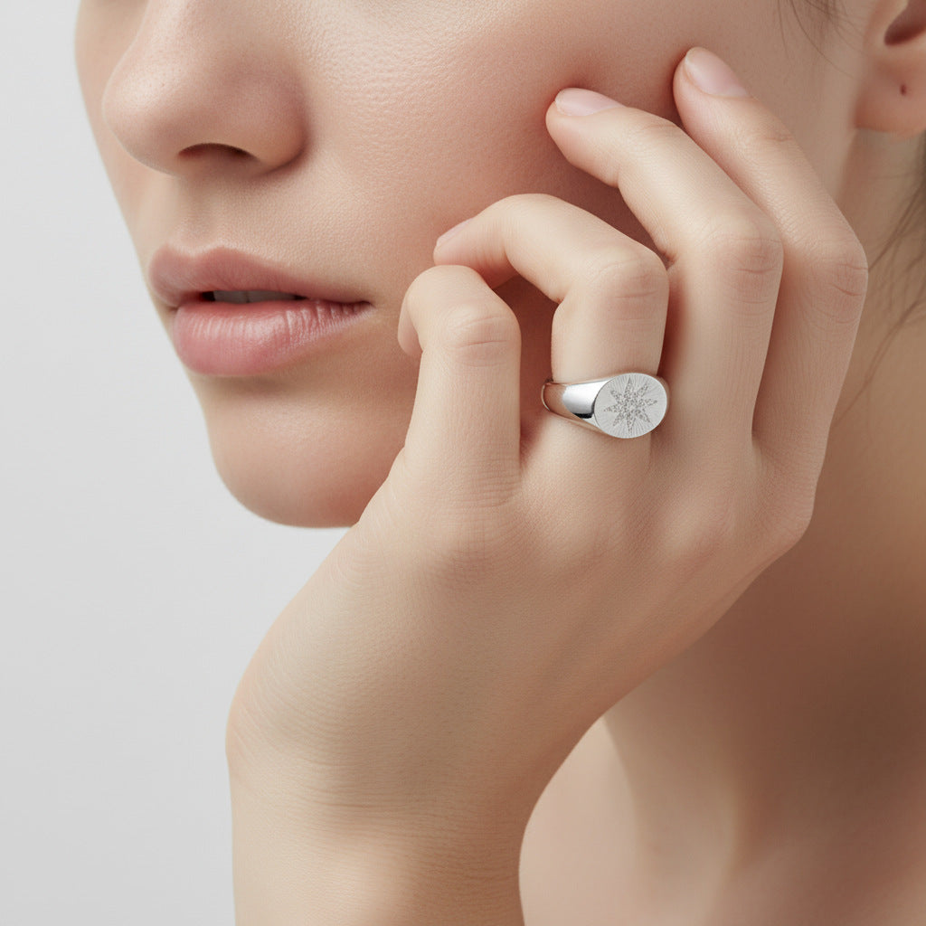 Italian Brushed Luxury Star Moissanite Ring in 14K Gold Plated 925 Silver | Moisse & Silver Co. | #71 - Moisse & Silver Co.
