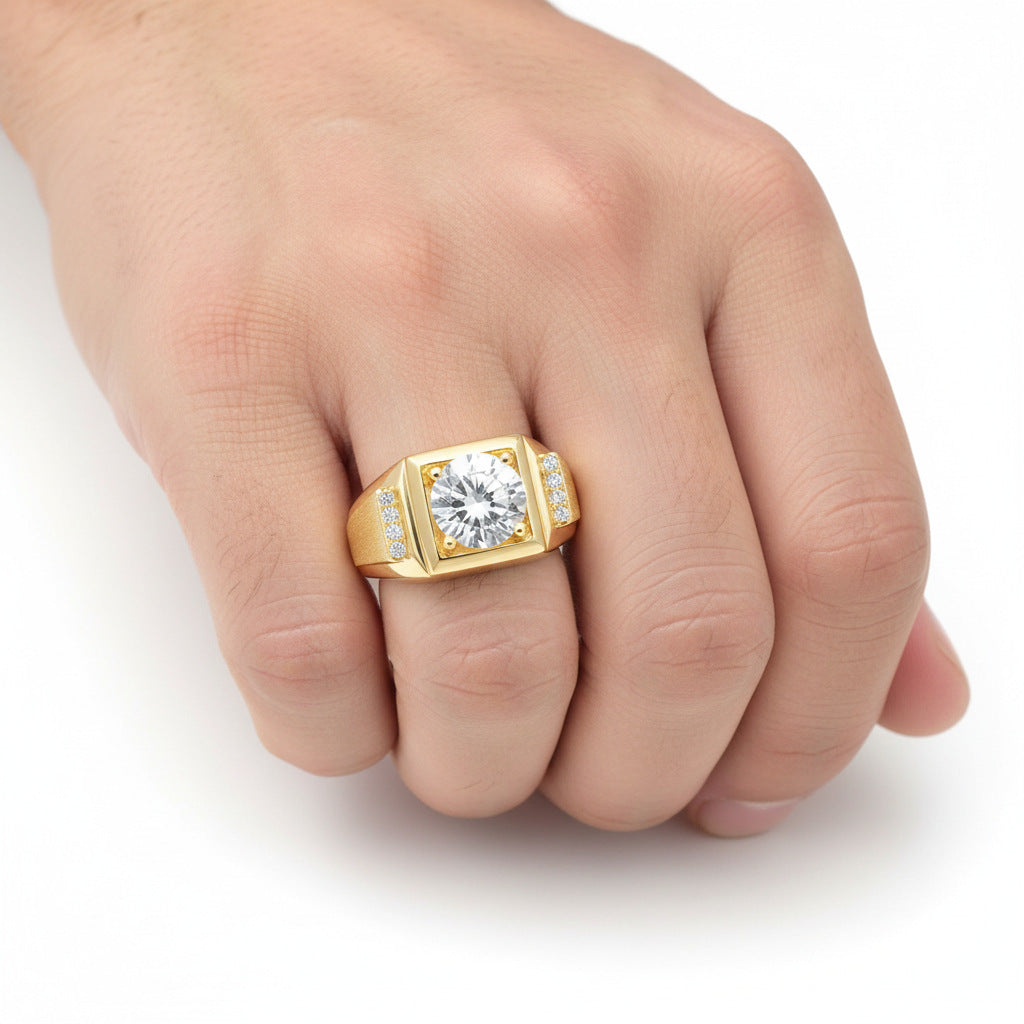 Italian Brushed Moissanite Ring in 14K Gold Plated 925 Silver | Moisse & Silver Co. | #51 - Moisse & Silver Co.