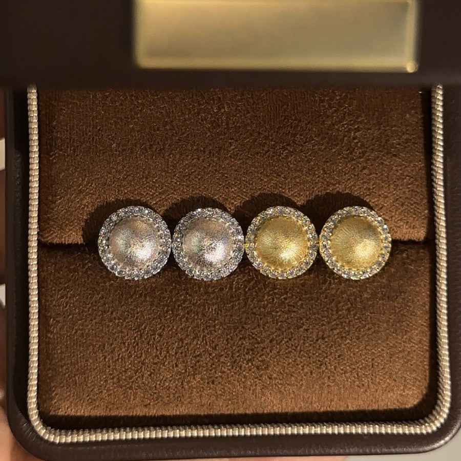 Italian Brushed Vintage Minimalist Luxury Round Brilliant Moissanite Earrings in 14K Gold Plated 925 Silver | Moisse & Silver Co. | #66 - Moisse & Silver Co.