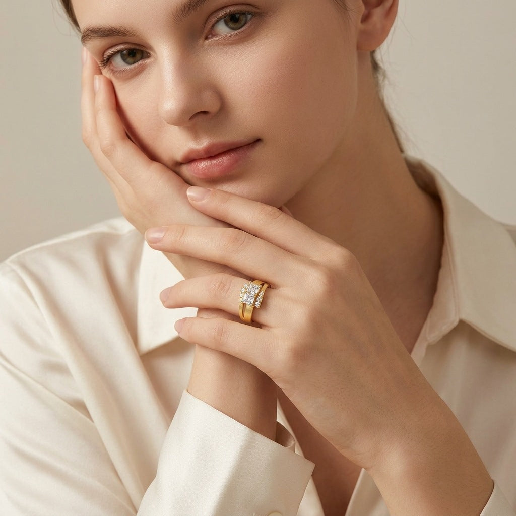 Italian Brushed Vintage Minimalist Floral Moissanite Necklace in 14K Gold Plated 925 Silver | Moisse & Silver Co. | #9 - Moisse & Silver Co.