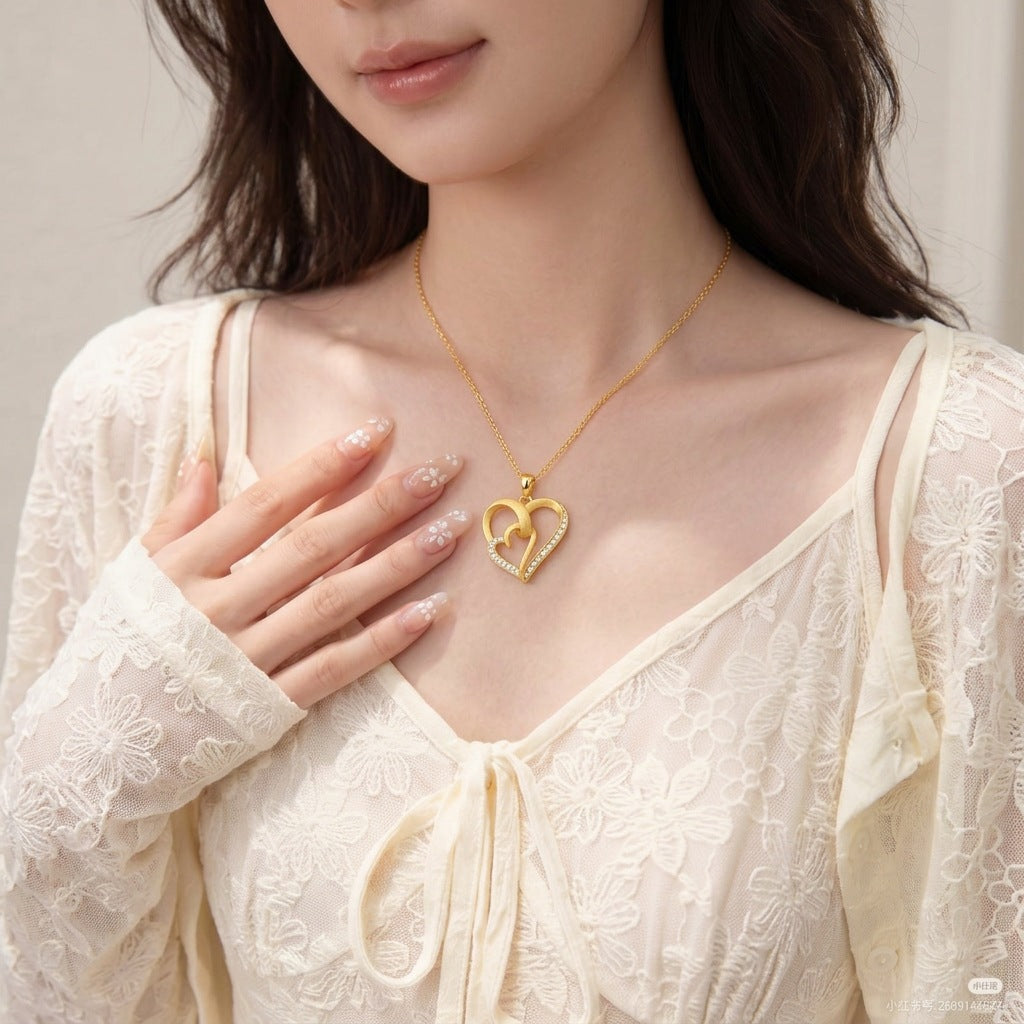 Italian Brushed Luxury Heart Moissanite Necklace in 14K Gold Plated 925 Silver | Moisse & Silver Co. | #103 - Moisse & Silver Co.