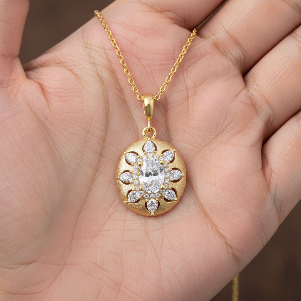 Italian Brushed Minimalist Luxury Moissanite Necklace in 14K Gold Plated 925 Silver | Moisse & Silver Co. | #45 - Moisse & Silver Co.