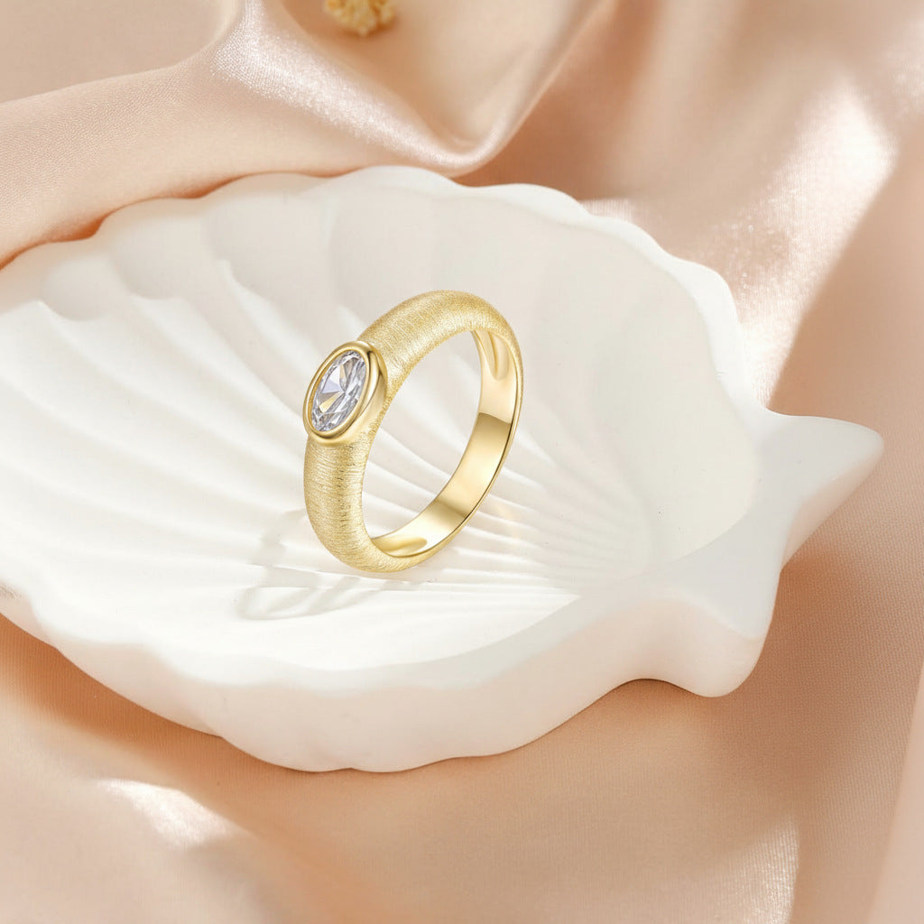 Italian Brushed Round Brilliant Moissanite Ring in 14K Gold Plated 925 Silver | Moisse & Silver Co. | #90 - Moisse & Silver Co.