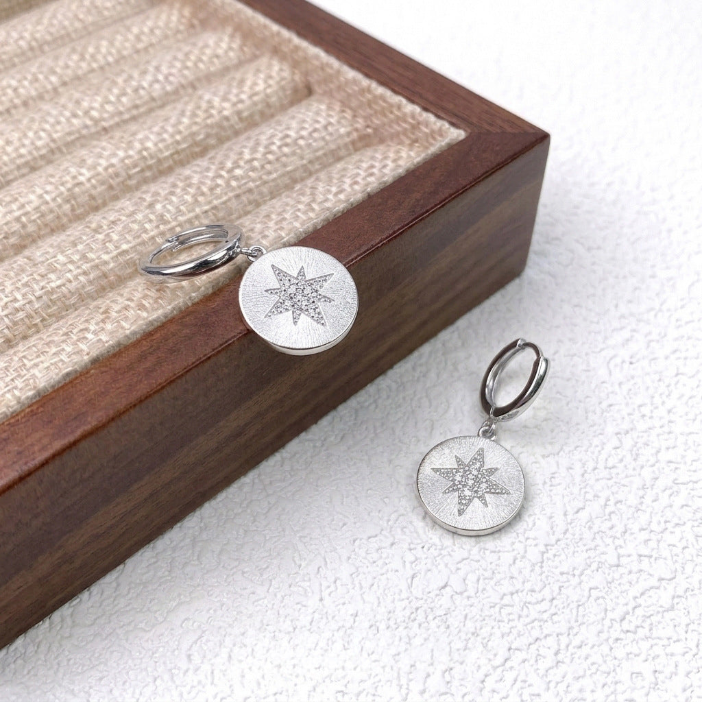 Italian Brushed Luxury Star Moissanite Earrings - 14K Gold Plated 925 Sterling Silver | MS-G125 in 14K Gold Plated 925 Silver | Moisse & Silver Co. - Moisse & Silver Co.